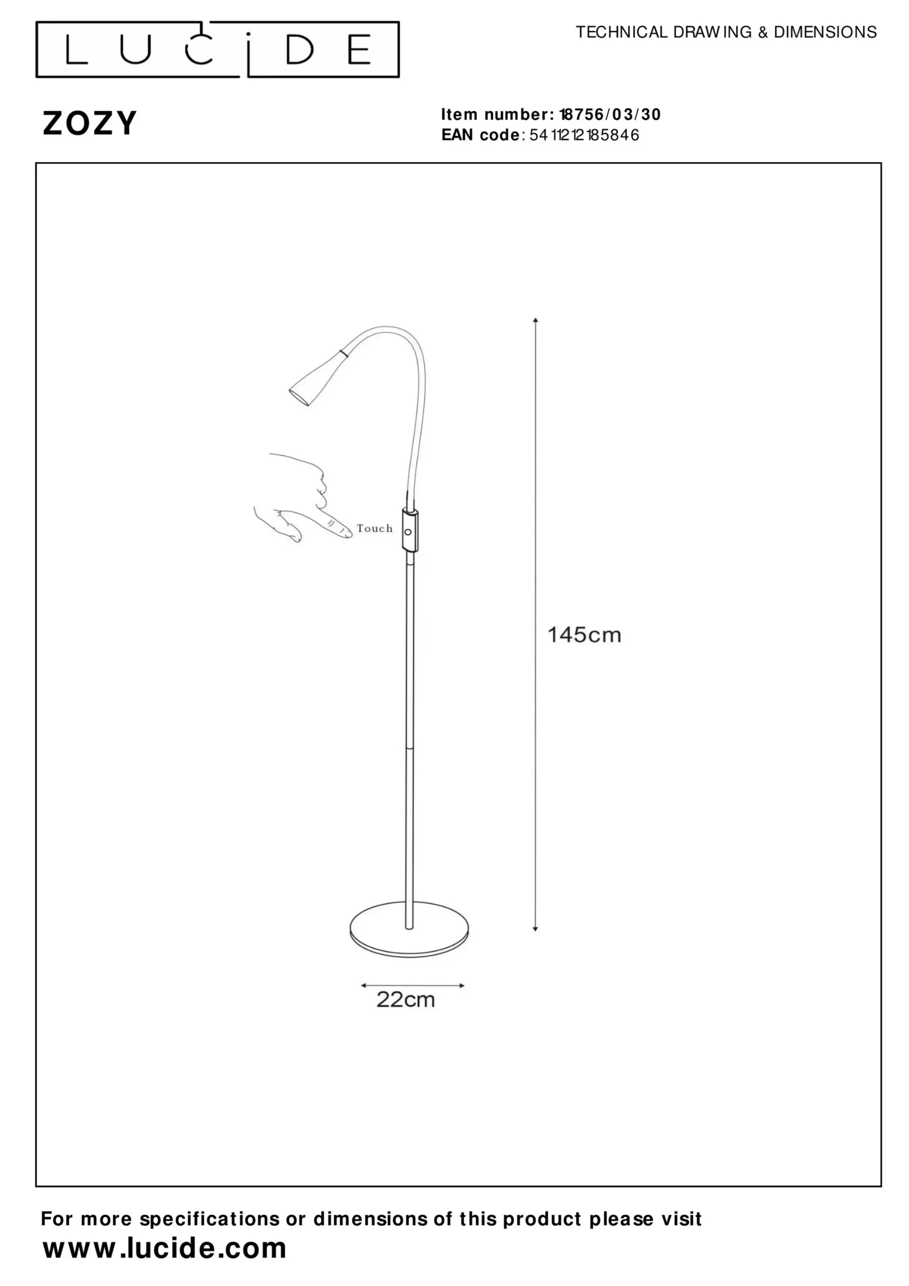 ZOZY - Leeslamp - LED 3 StepDim - 1x4W 3000K - Zwart*Lucide Clearance